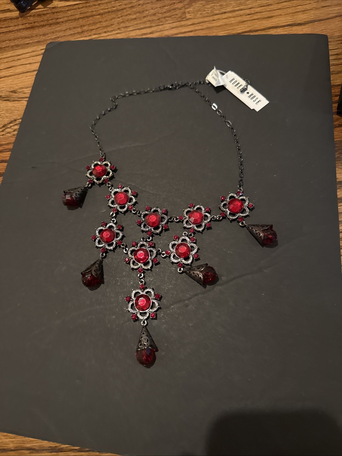 Robert Rose Statement Necklace Vintage Jewelry New With Tags Red Crystal
