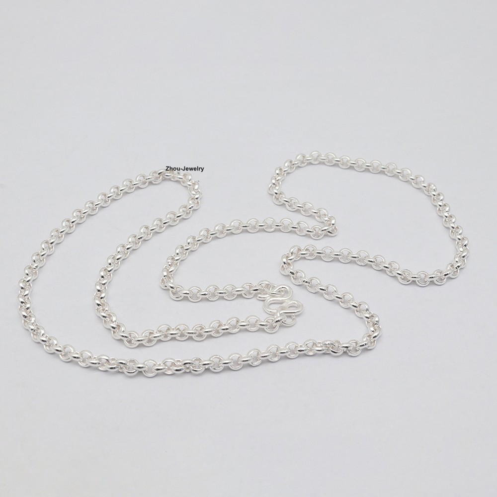 Pure 999 Fine Silver Necklace 3mm Rolo Link Chain Women’s Necklace 17.7inch L