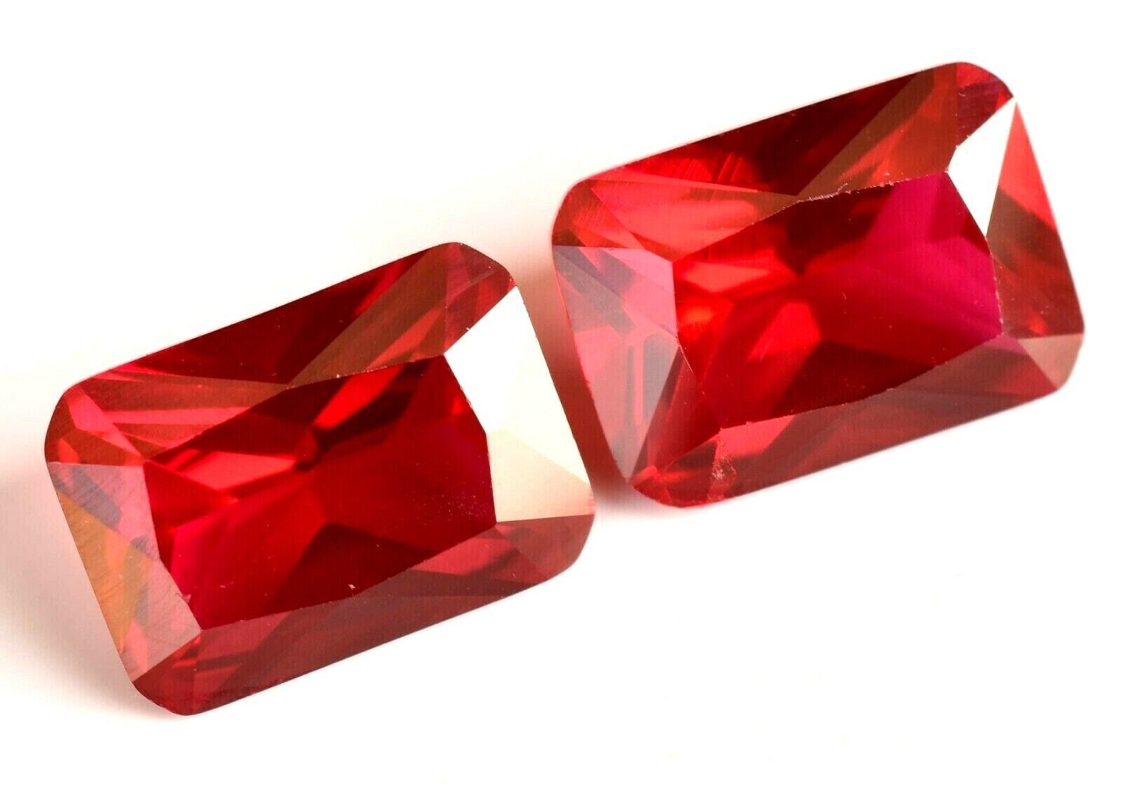 Pair Natural Red Ruby Certified Treated 14 x 9 mm Emerald Cut Loose Gemstone