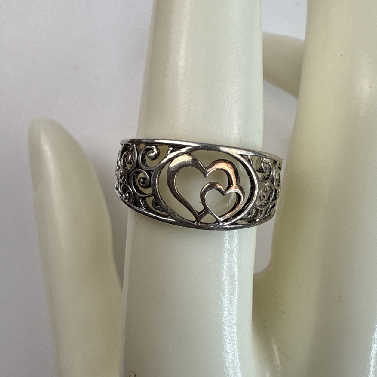LA GEM & JEWELRY 925 Sterling Silver Double Heart Rose Gold PL Ring Sz 7 – 2.56g