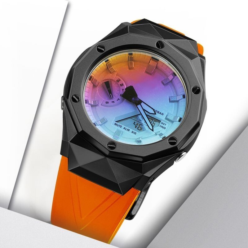 For G-Shock GA-2100 GA2110 CasiOak Mod Kit Steel Diamond Bezel Case Rubber Strap