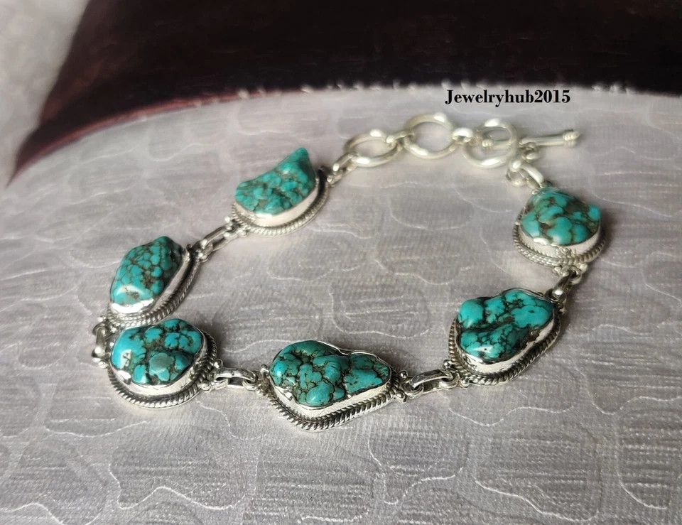 Tibetan Turquoise Adjustable Bracelet 925 Sterling Silver Handmade Bracelet RK*