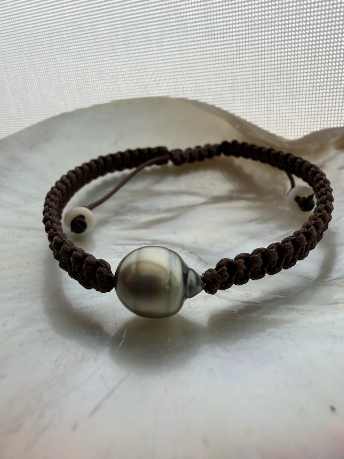 Tahitian Pearl Bracelet Nylon Weave Hand Made In Hawaii