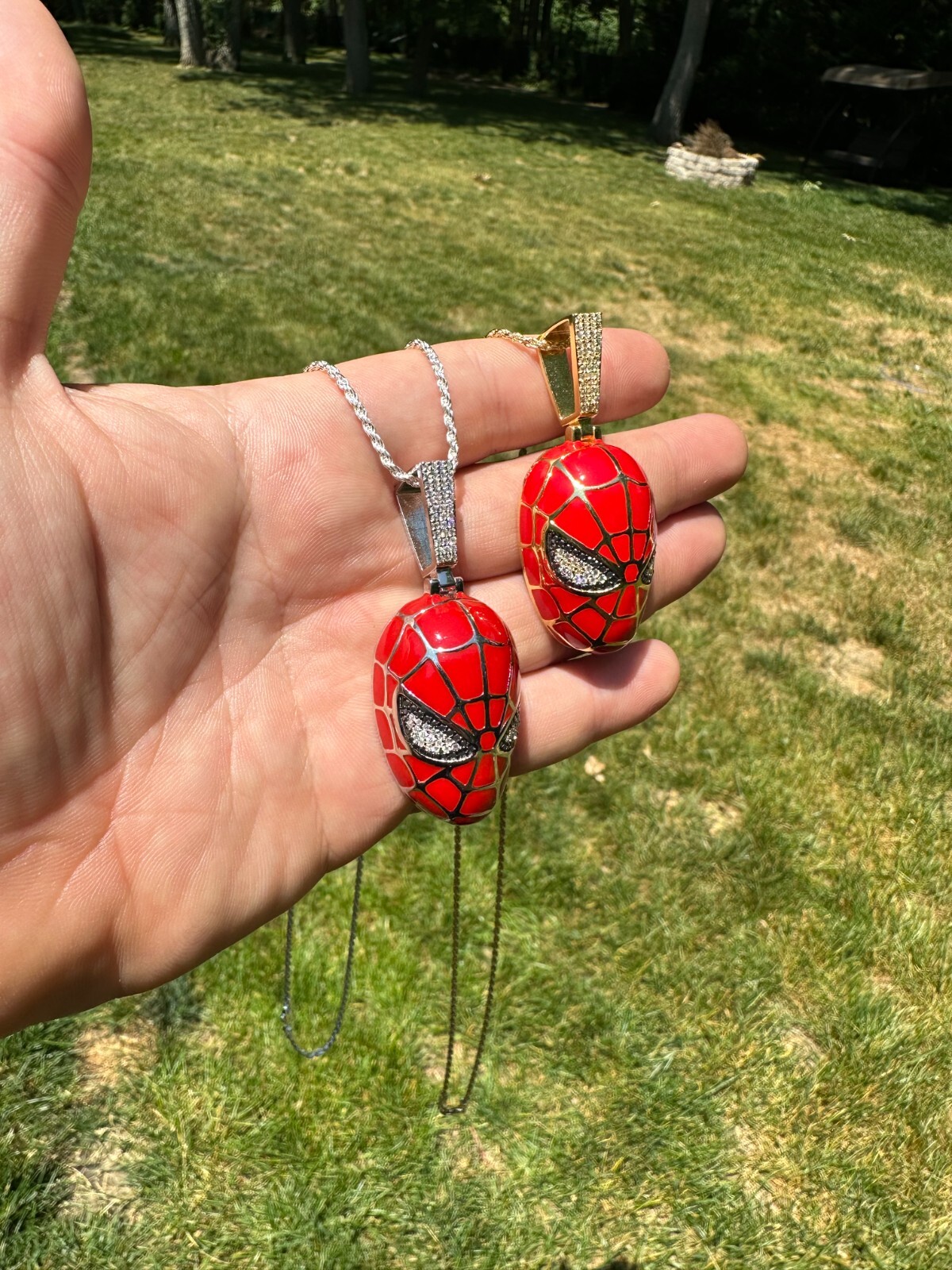 MOISSANITE Spider-man Mask Real 925 Silver/Gold Plated Iced Pendant Out Necklace
