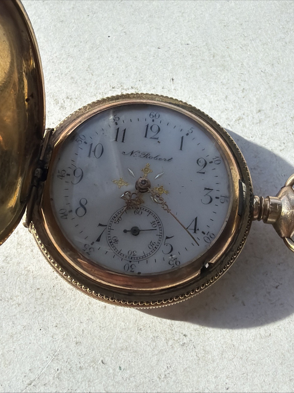 AT24 VTG N Robert 5 Years Gold Filled 36.8mm Pocket Watch Parts Repair As Is**