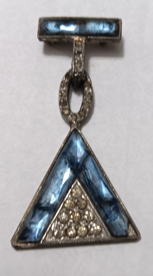 Vintage Art Deco Brooch Blue Glass & Rhinestones