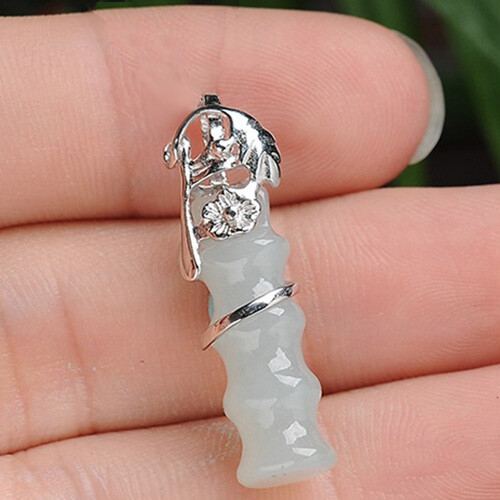 925 Sterling Silver Chain Necklace With Flower Design Jade Pendant Column D885