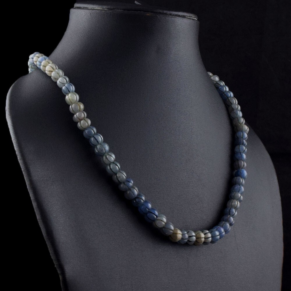 Most Brilliant Flower Carved Blue Iolite 218.00 Cts Beaded Necklace VK 29 E650