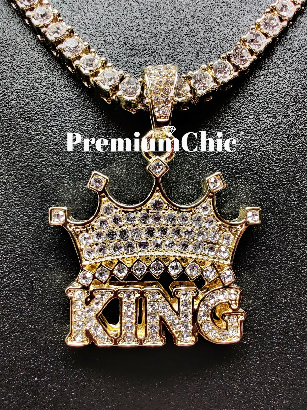 ICED Crowned King Pendant Necklace with Rope or Tennis Chain Plated CZ Jewelry