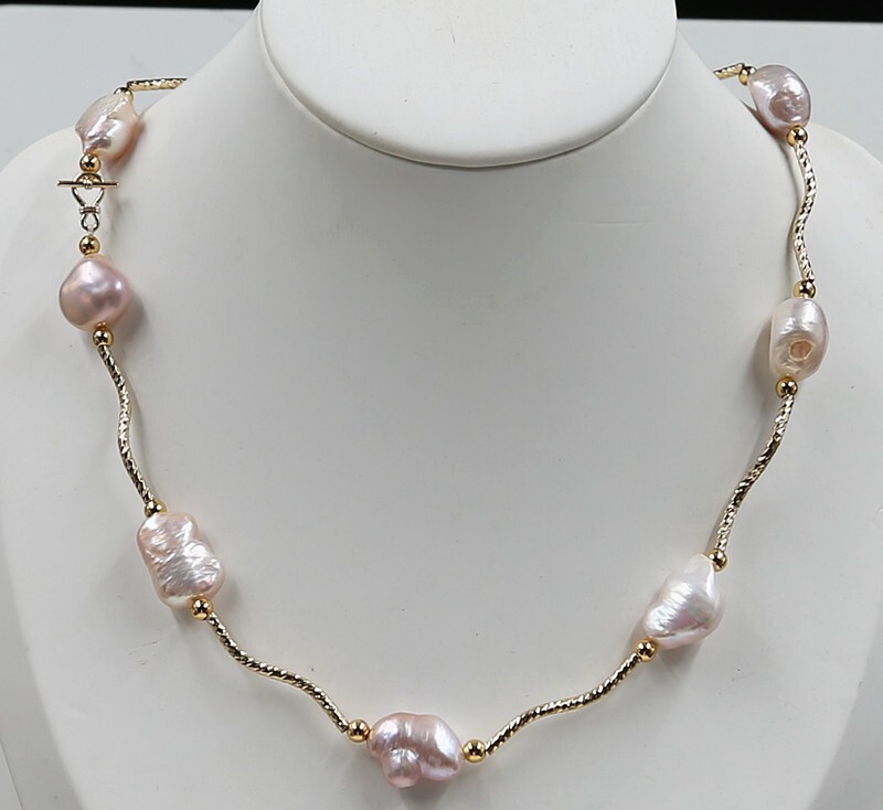 Nice 12-13 mm AAA+ South Sea Baroque Purple Pearl Necklace 18″ 14k Yellow Gold