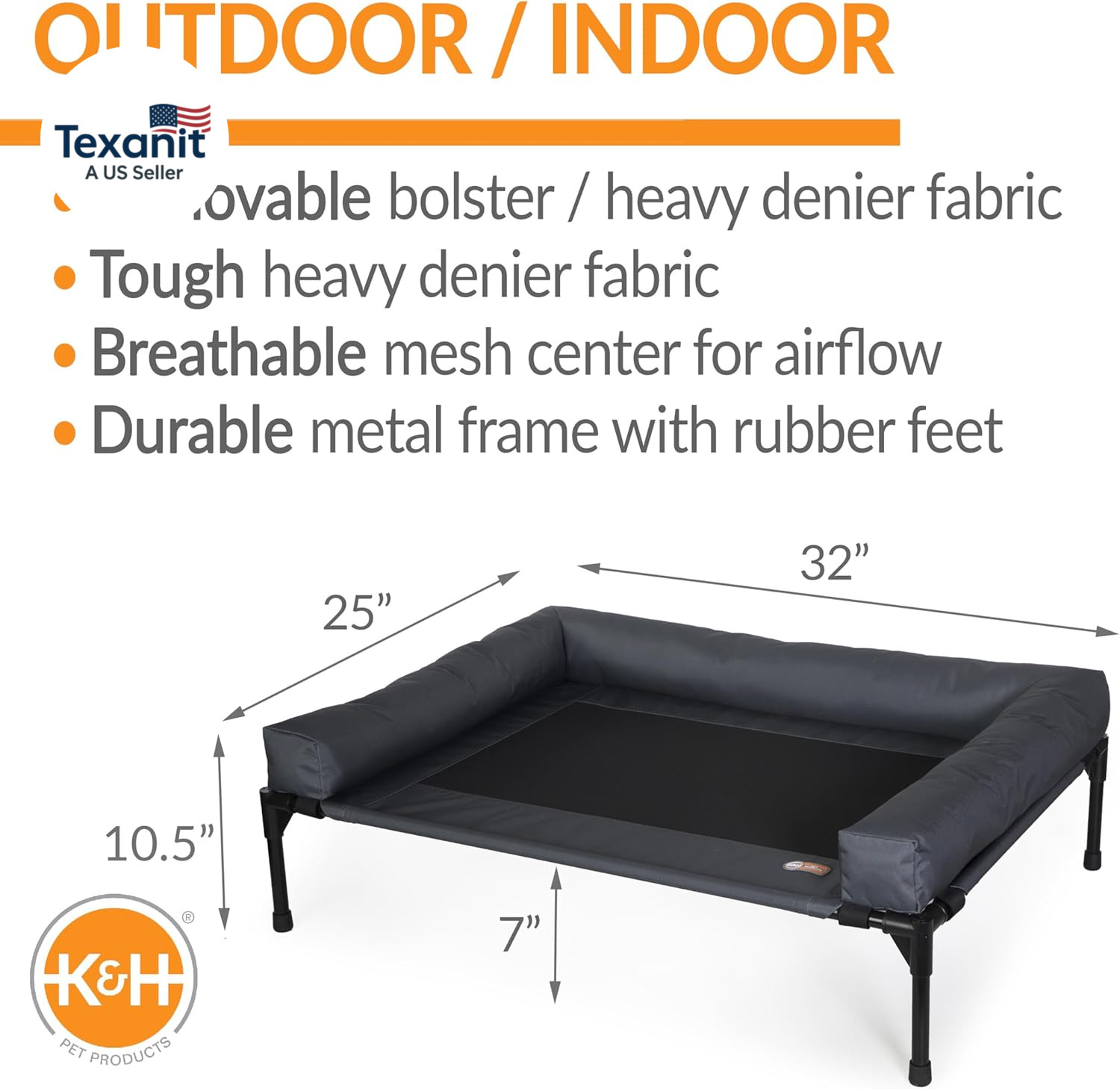 Bolster Dog Cot, Cooling Indoor Outdoor Elevated Cot Hammock Dog Bed with Remova