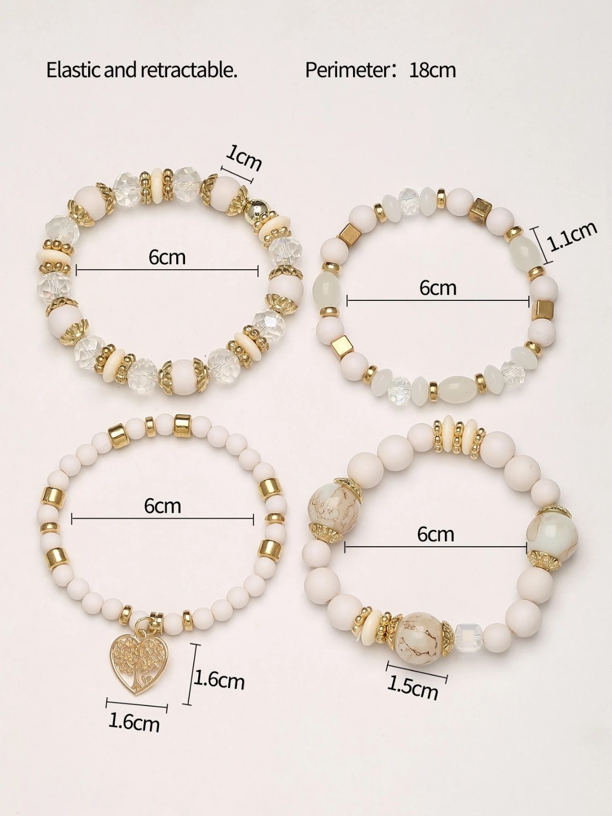4Pcs/Set Boho Multilayer Crystal Bangle Beaded Bracelet Women Jewellery Gift New