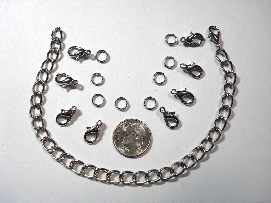 Silver color white gold plated 8 charm bracelet jewelry making kit KIT002