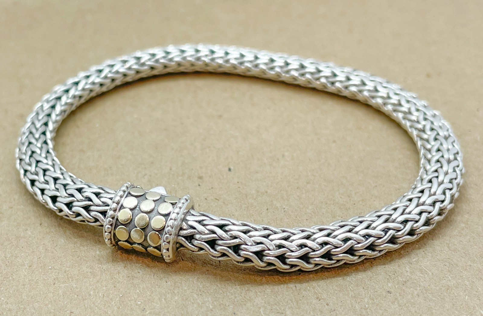 John Hardy Classic Wheat 5mm Silver Bracelet with 18K Gold Dot Clasp 7.75″