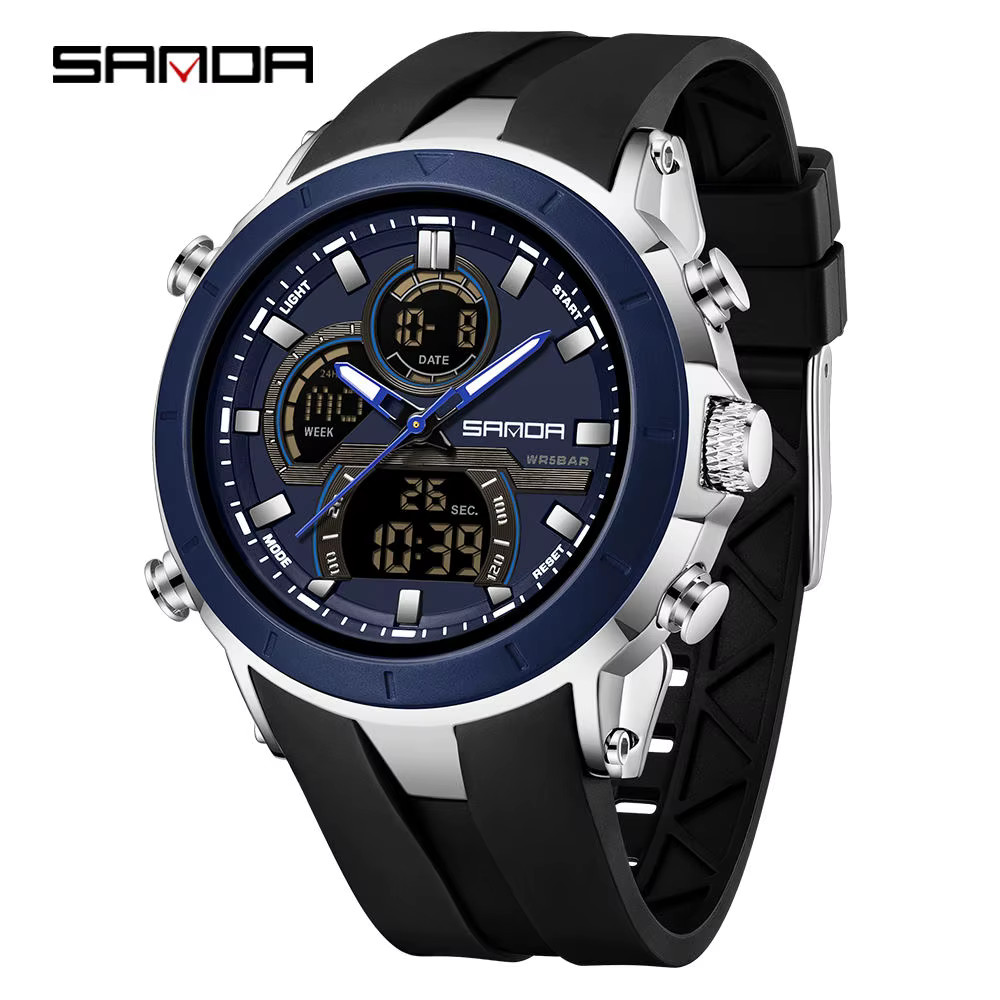 SANDA 6279 Hot Sale Digital Watch for Man Dual Display Large Dial Auto Date Lumi