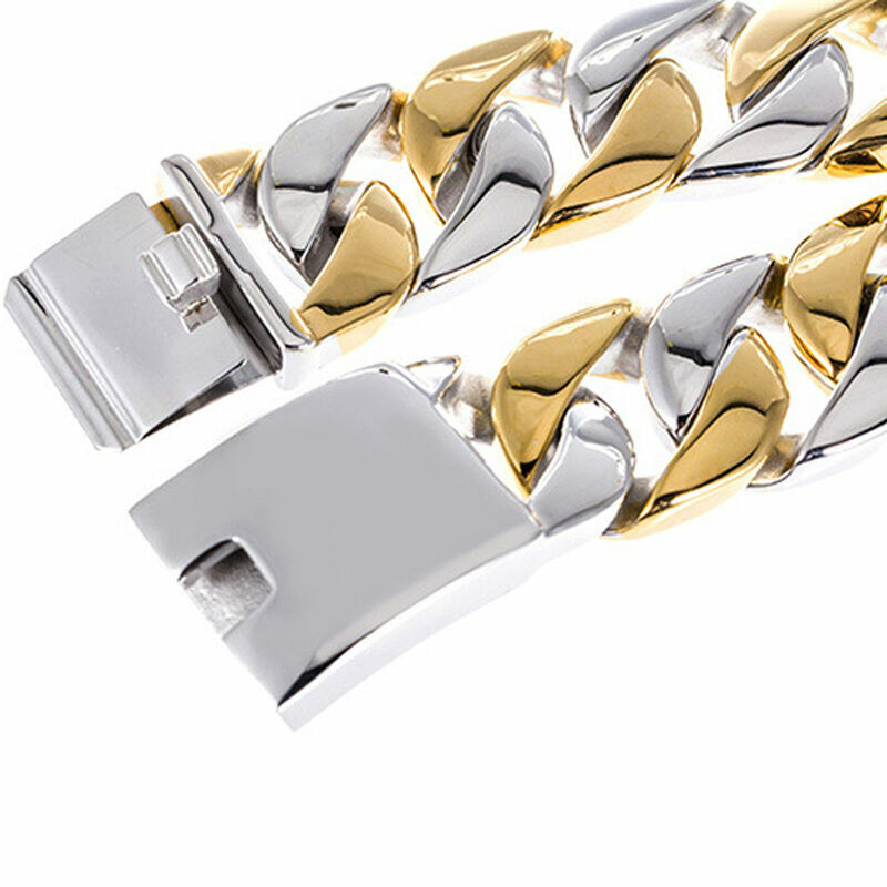 Heavy 170g Silver Gold 316L Stainless Steel Men’s Curb Cuban Bracelet 8.5″x24mm