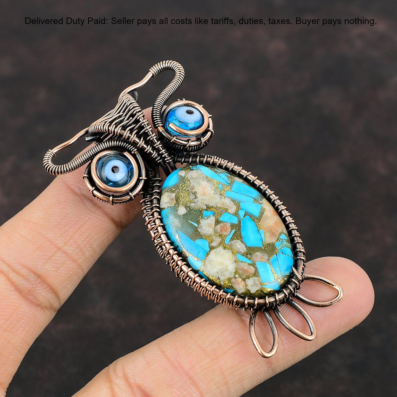 Copper Pink Opal Copper Turquoise Gemstone Blue Color Evil Eye Pendant Jewelry