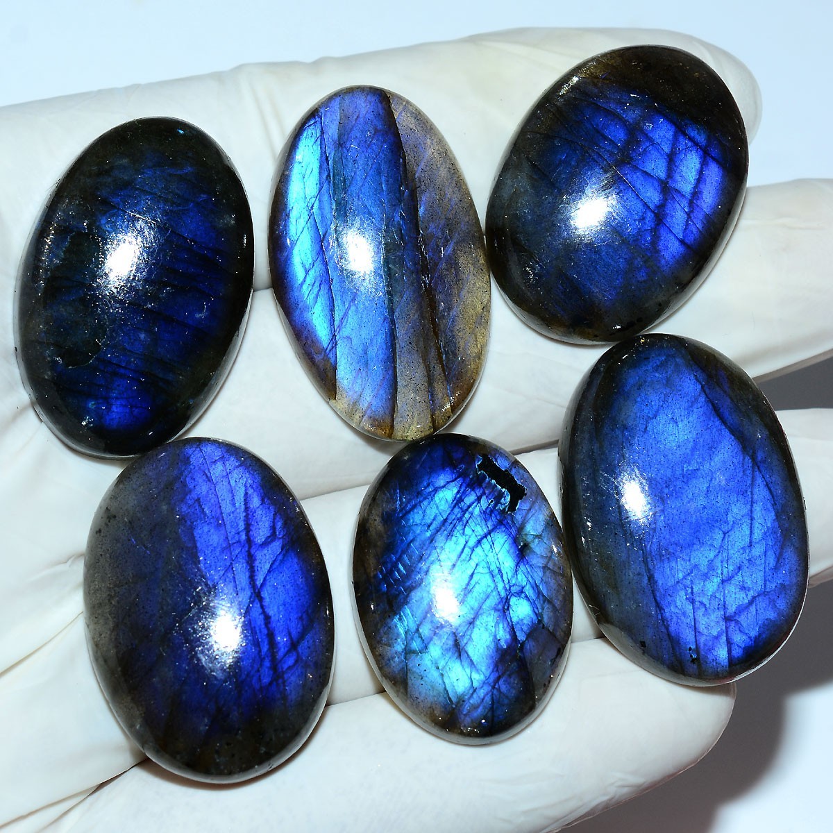 Blue Lightning Trapped~ 6 Pcs Natural Labradorite Rich Blue Shine Oval Gemstones