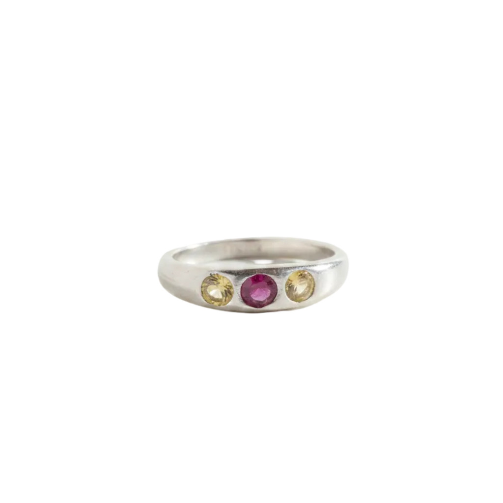 Handcrafted UV Reactive Ruby & Yellow Sapphire Ring – Size 6 | 950 Silver