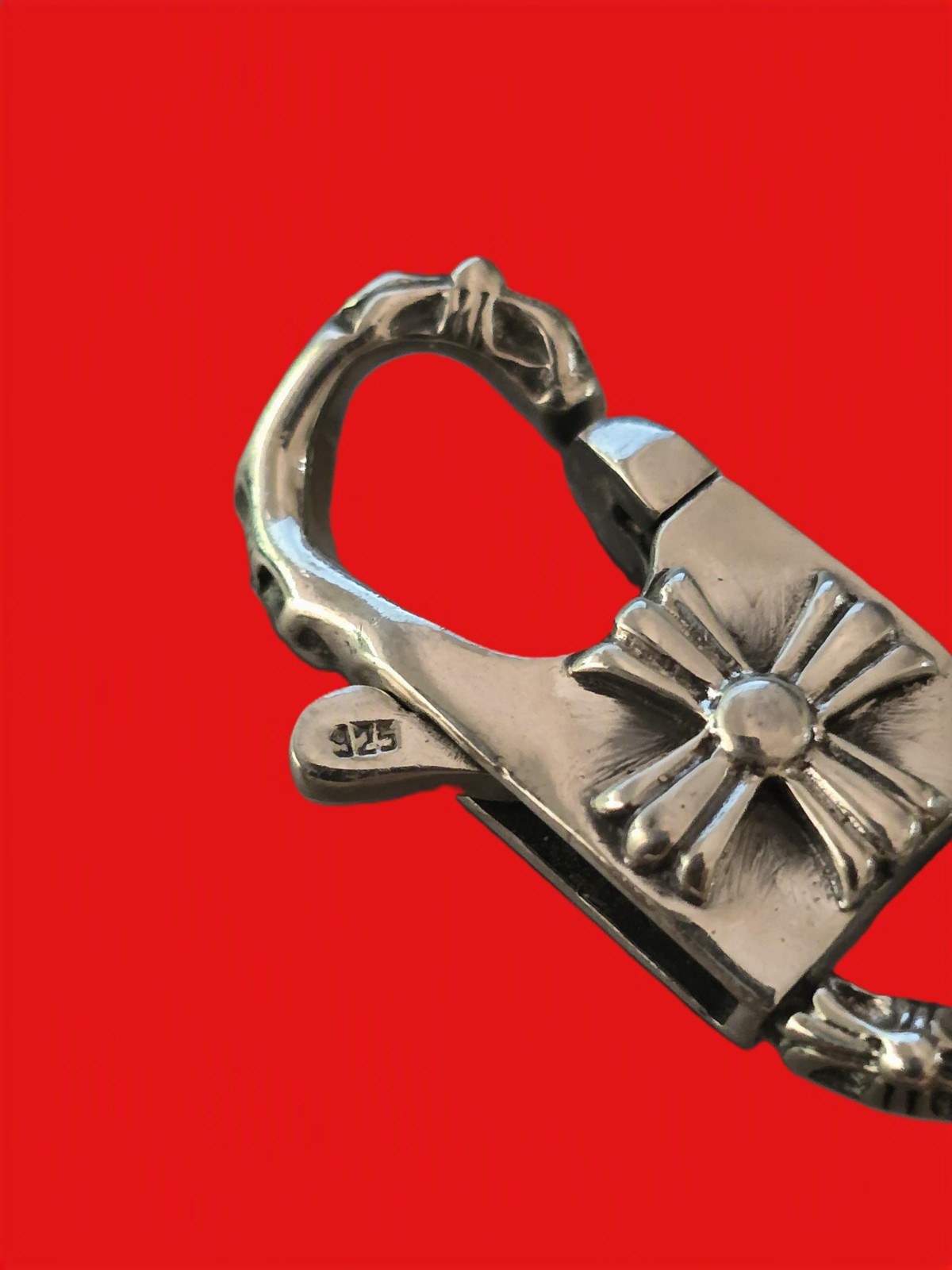 NEW LARGE 34 mm Chrome Hearts Style Cross 925 Sterling Silver Lobster Claw Clasp