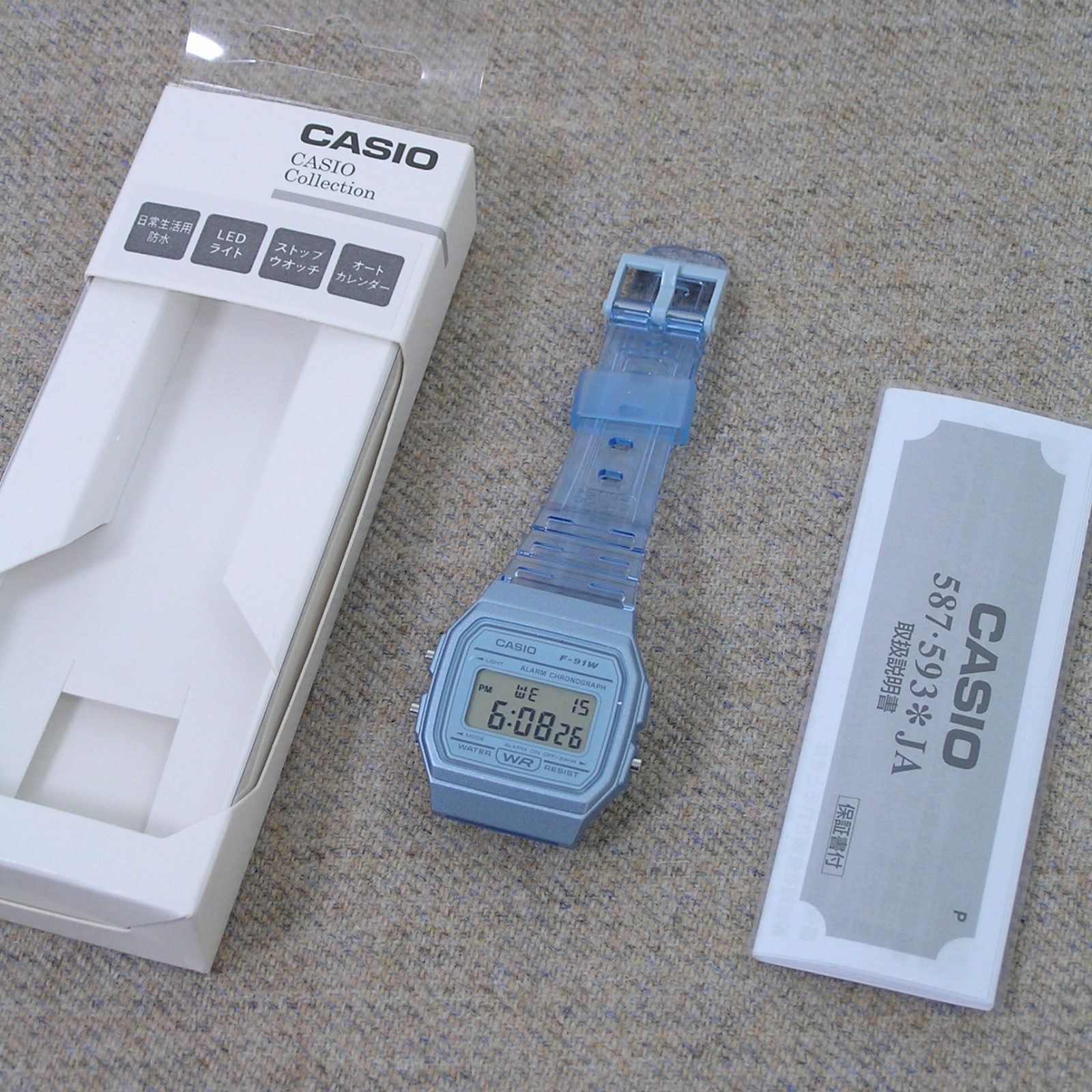 UK STOCK CASIO F-91WS-2JH Japan Exclusive Digital Watch Clear Blue Import Model