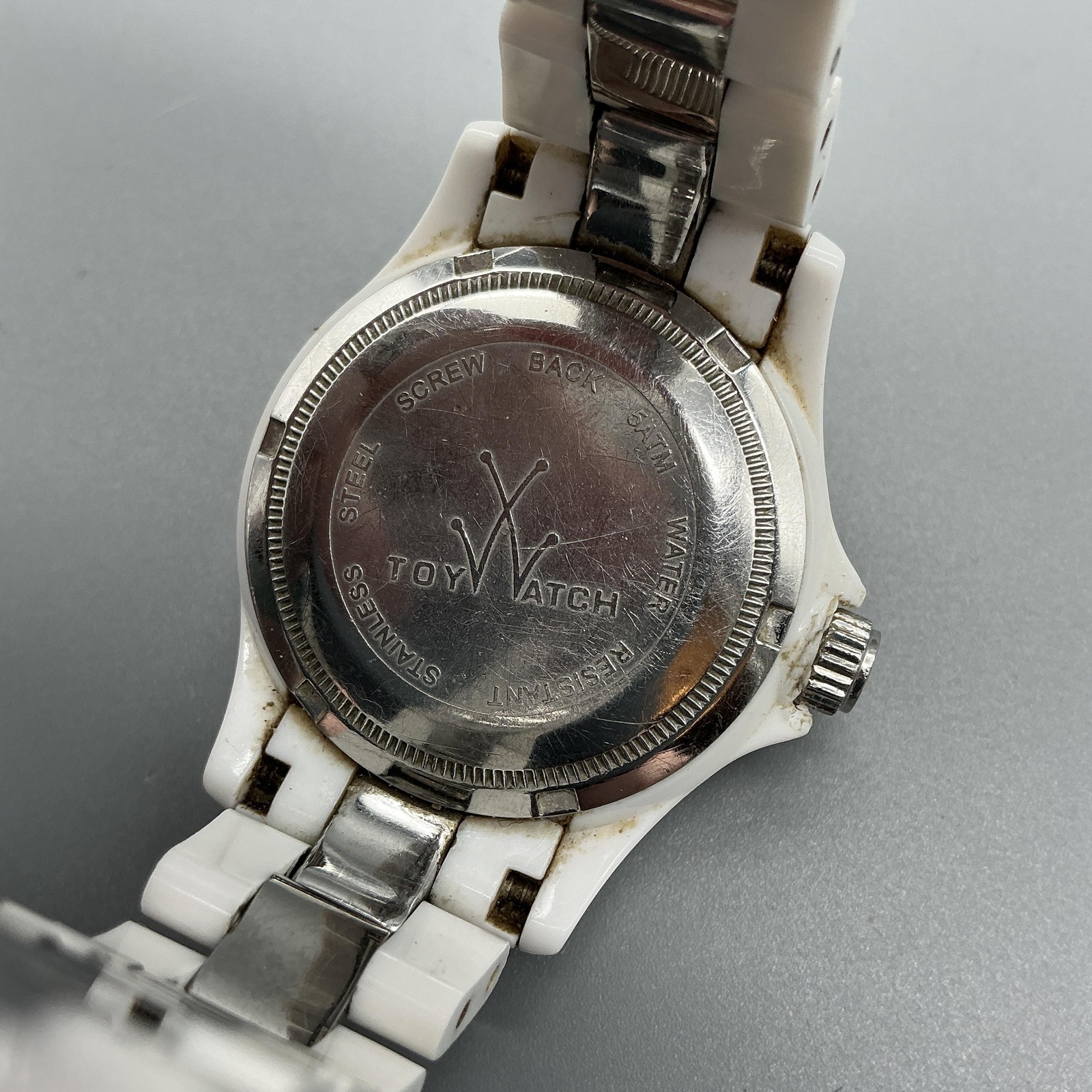 ToyWatch Womens Watch 36mm White MOP Dial Crystals Markers Date New Battery 6″