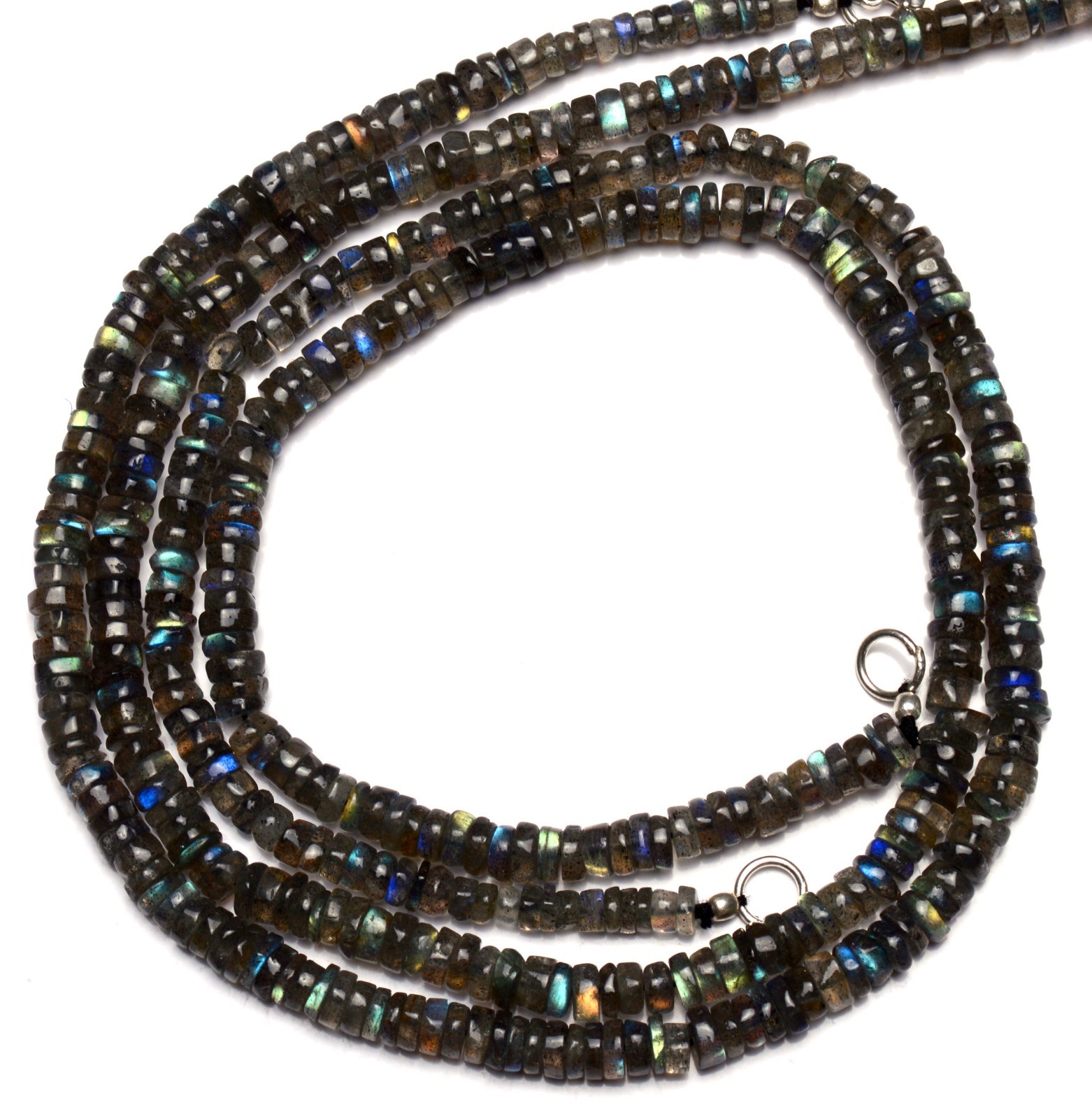 Natural Gem Blue Fire Labradorite 5MM Approx. Smooth Heishi Beads Necklace 18″