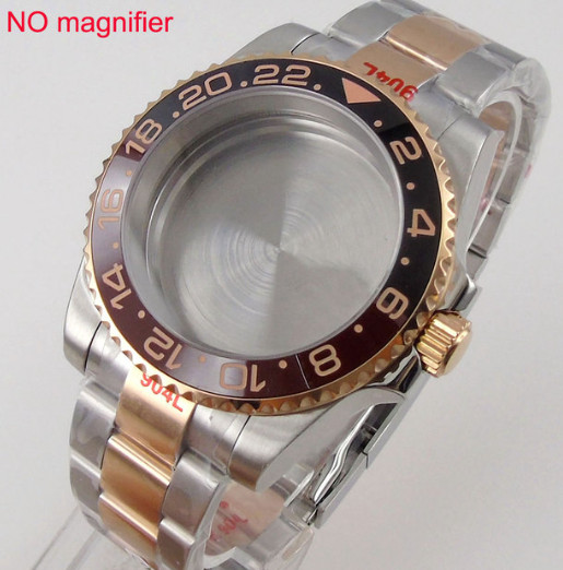 40mm Two Tone Rose Gold 20ATM Diver Watch Case fit NH35 NH34 NH36 ETA2824 PT5000