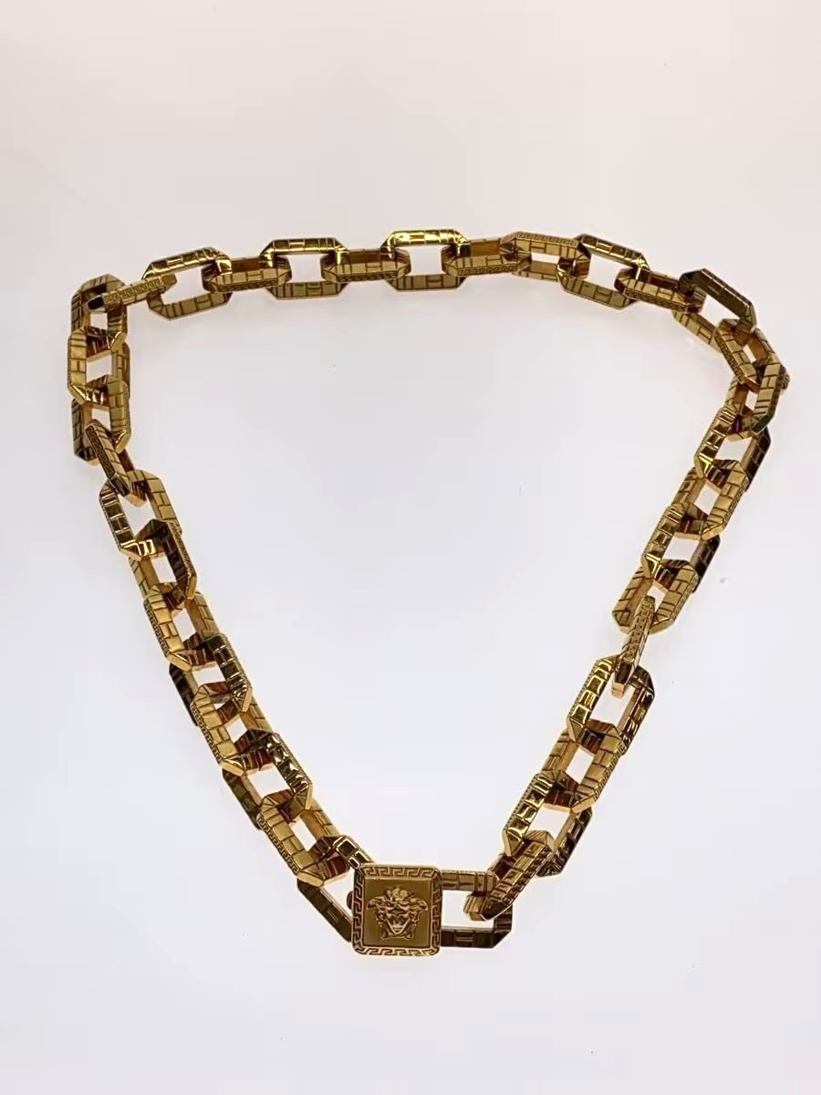 Versace Medusa Head Gold Tone Link Chain Necklace Men 18in / 46cm w/ Box
