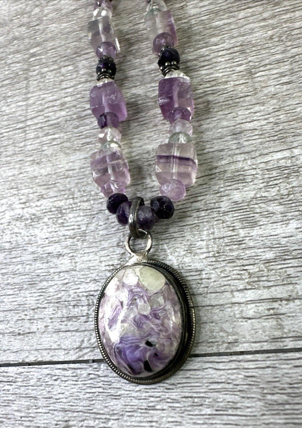 Artisan Handmade In MT Mixed Purple Glass Beaded Necklace 18″