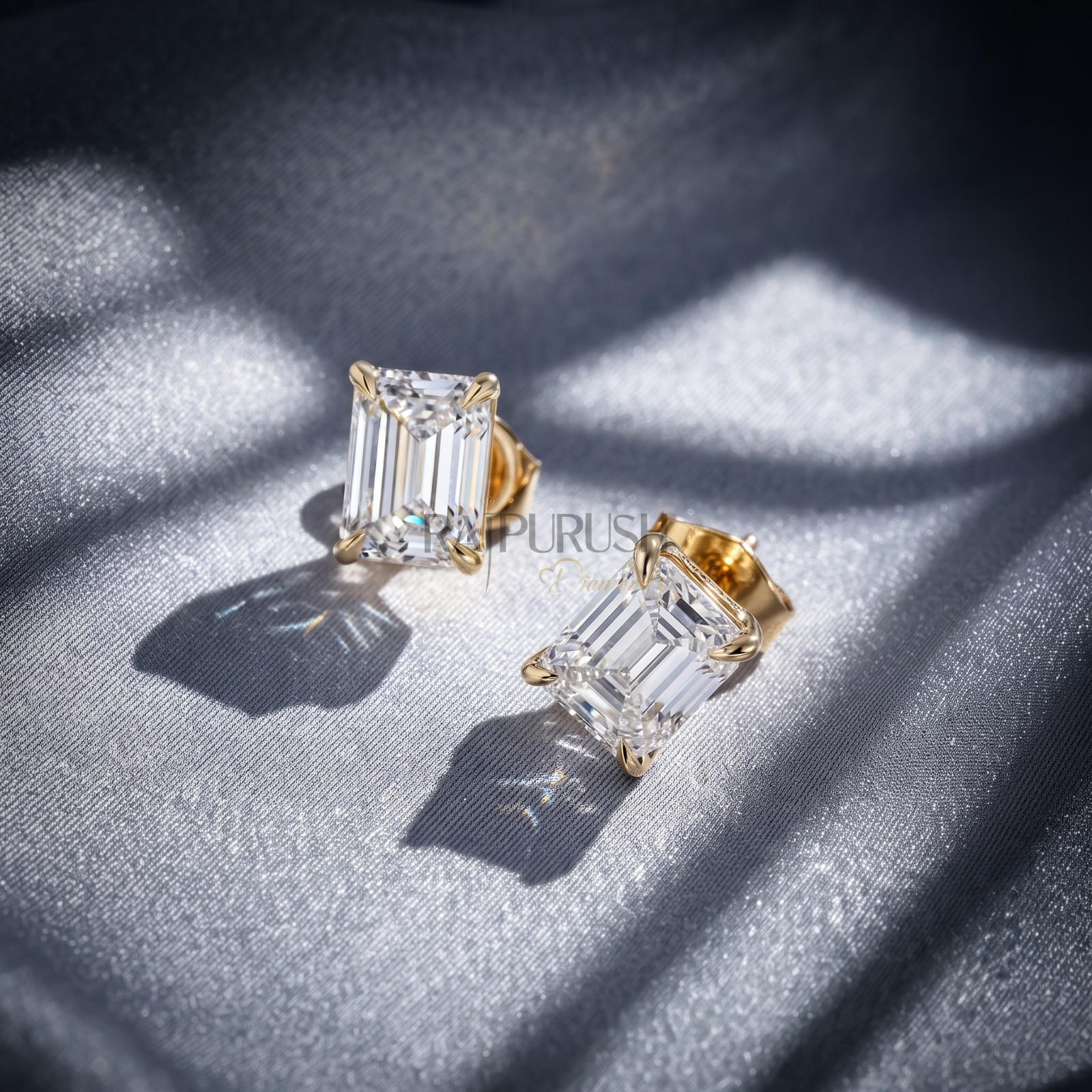 VVS Moissanite Emerald Cut Stud Earrings 925 Silver Iced Hip Hop Mens Womens
