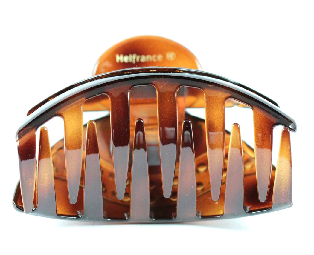 LARGE WAVE FRANCE MADE ACETATE HAIR CLAMP CLAW CLIP BARRETTE C727A AMBER