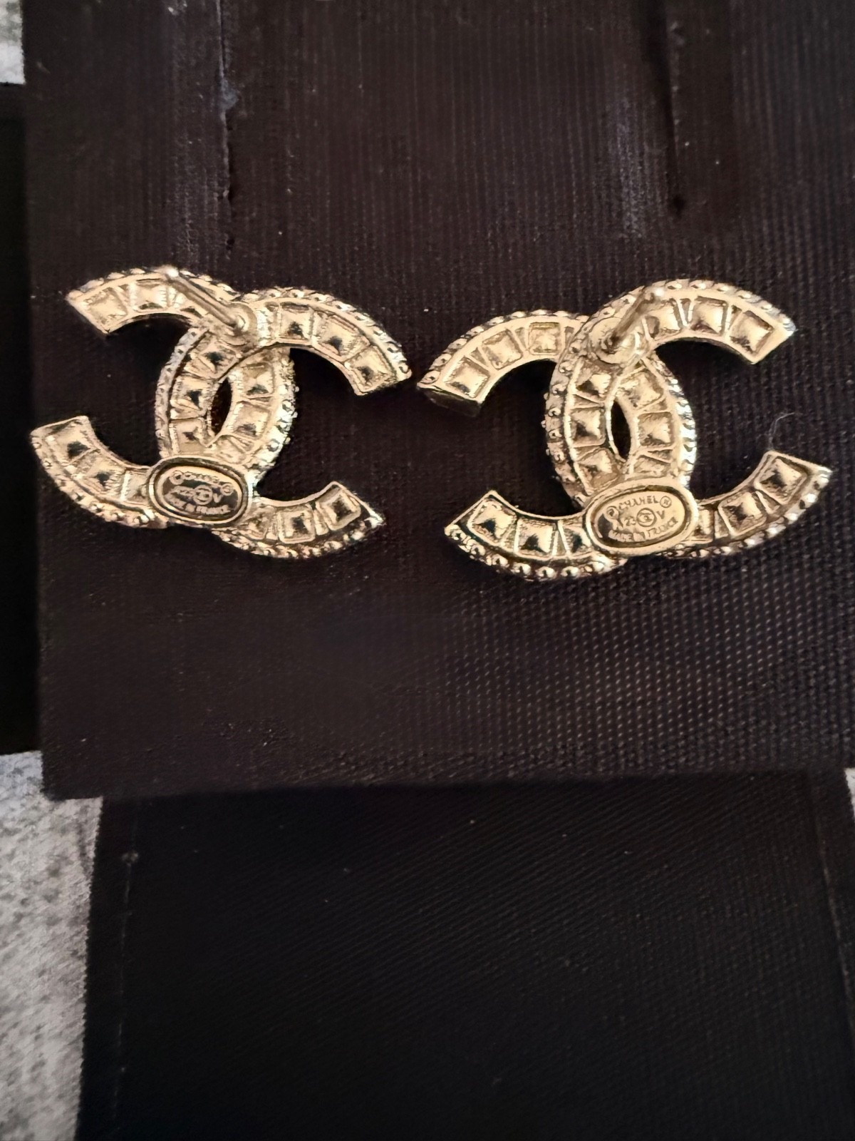 Chanel Crystal Timeless CC Earrings Light Gold
