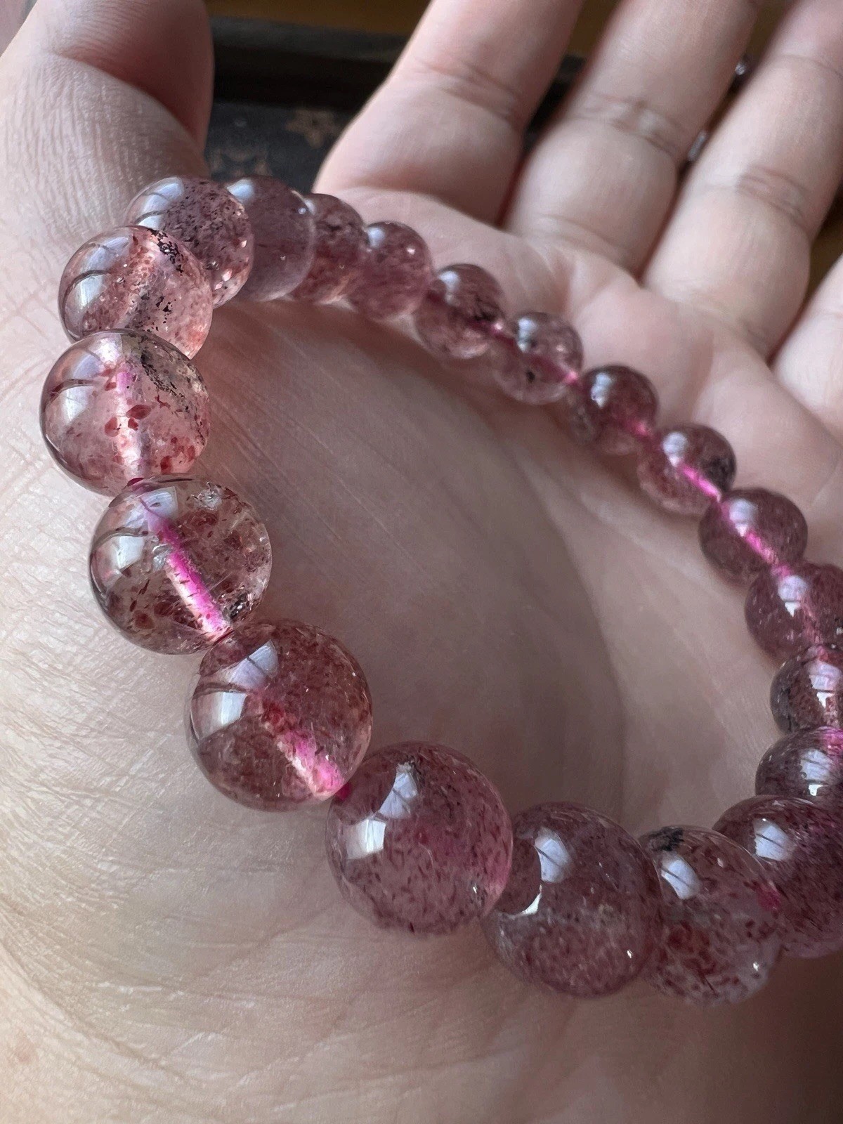 8mm Oily Starlight Strawberry Quartz Bracelet Natural Sparkly Red Mineral Inclus