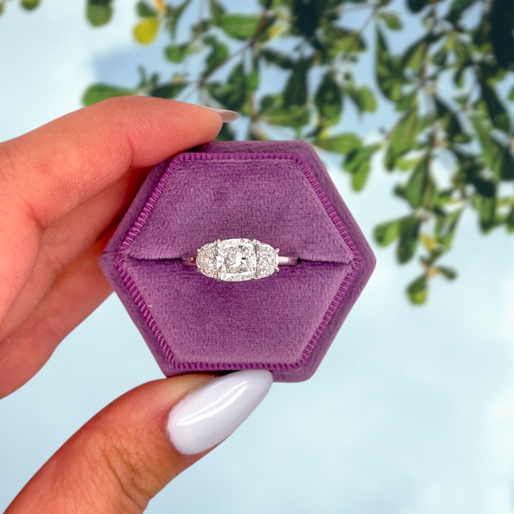 14K White Gold Lab Grown Diamond Wedding Ring 2 Carat Cushion Cut IGI Certified