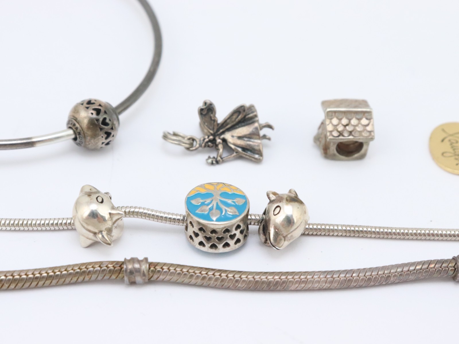 Pandora + OTHER 925 Sterling Silver Bangle Chain Charm Bracelet Lot 43 grams Bag