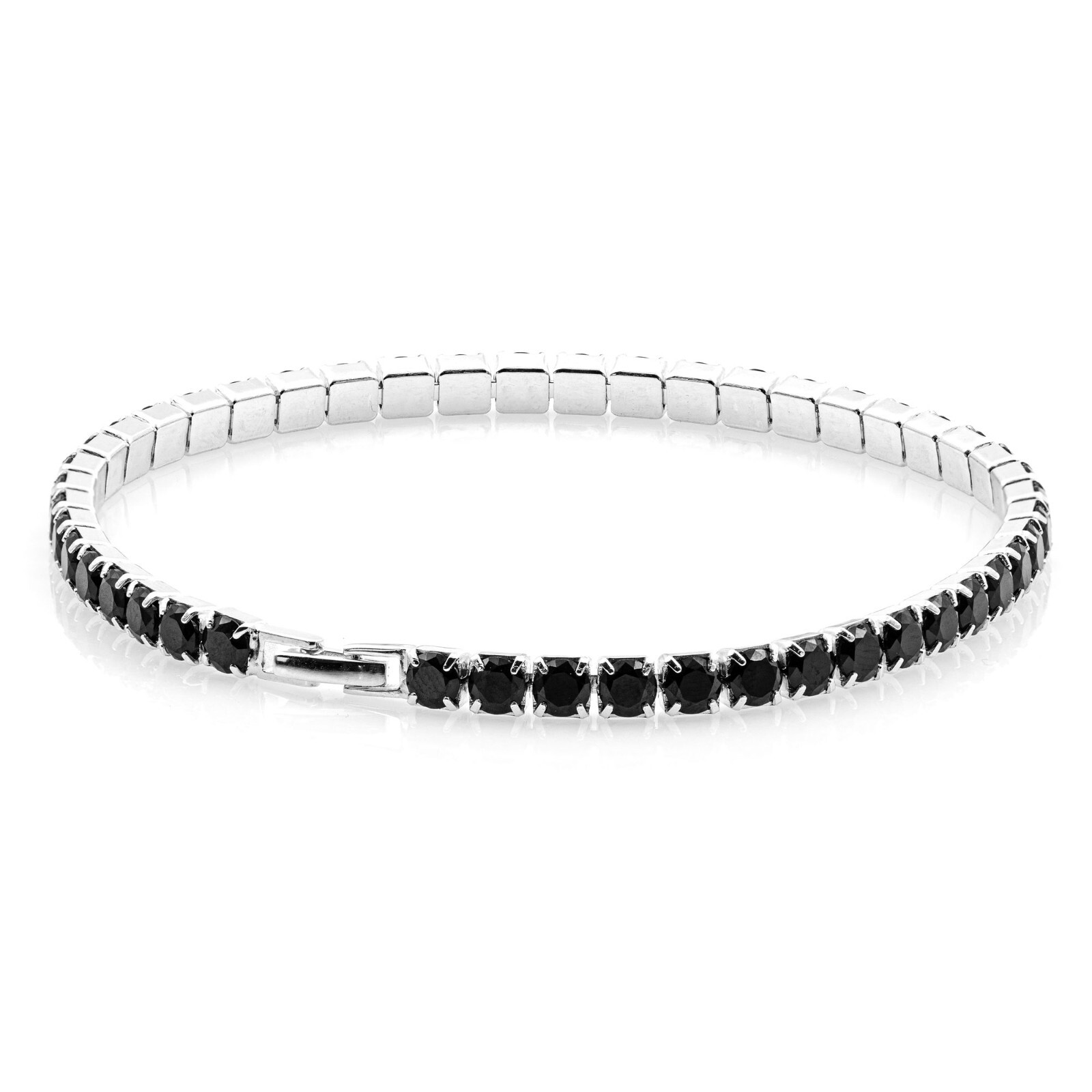 925 Sterling Silver Rhodium Plated 4mm Bracelet Tennis Bracelet Black CZ