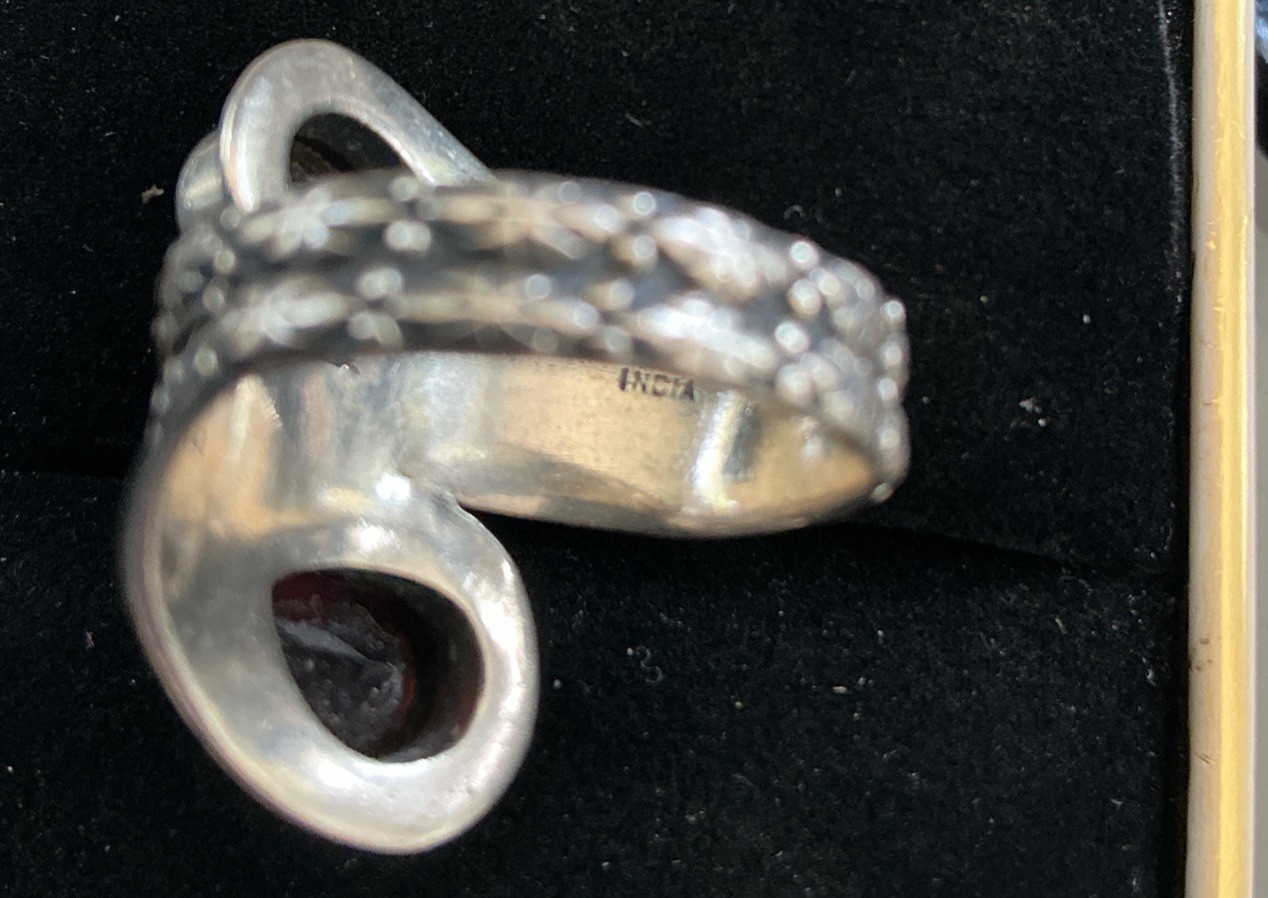 925 Sterling Silver Red Garnet Stone Cocktail Bypass Ring From India Sz5 5.2 G