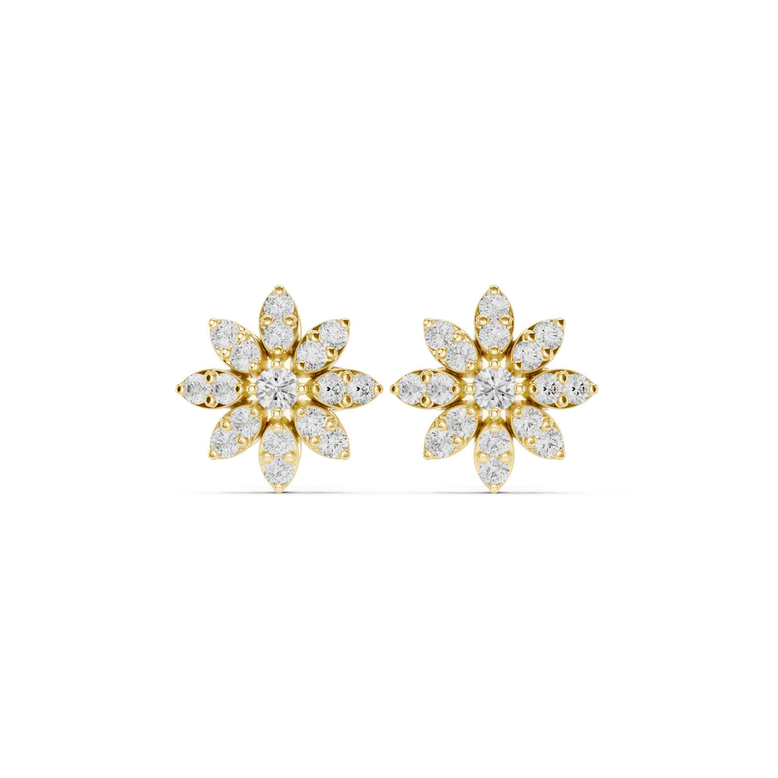Certified VVS1 D Natural Diamond Women Alosia Floral Stud Earrings 14k Gold Over