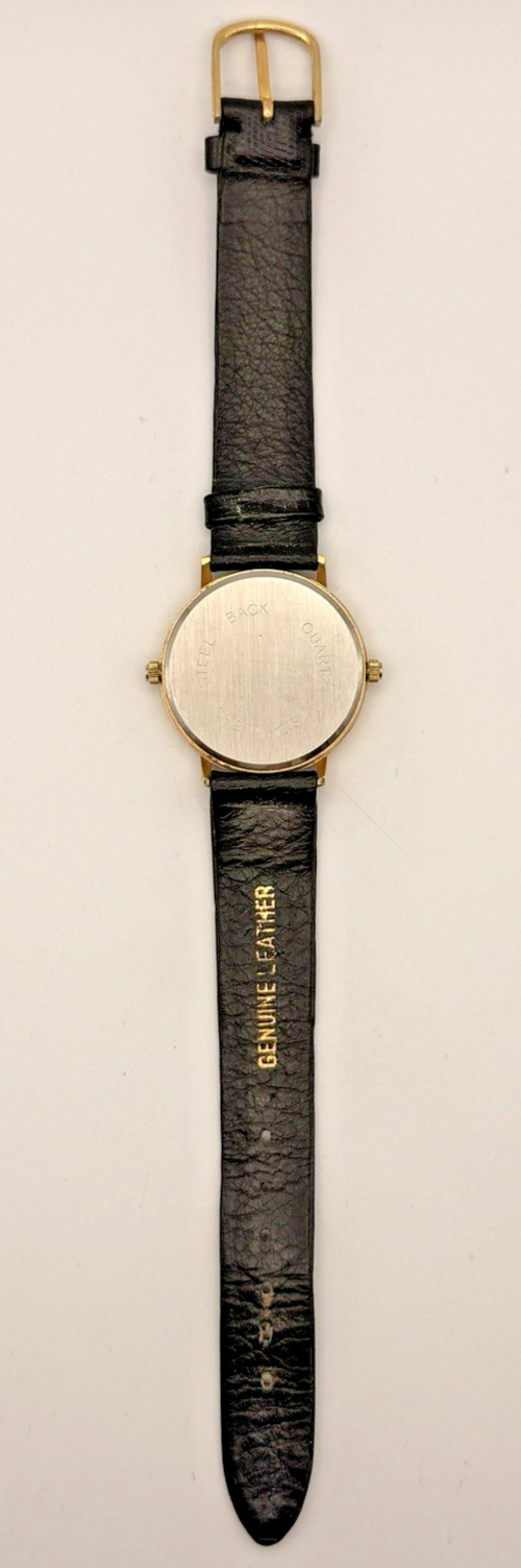 Vtg Pedre Dual Time Gold Tone Black Leather Quartz Watch World Map 2 Sub-dials