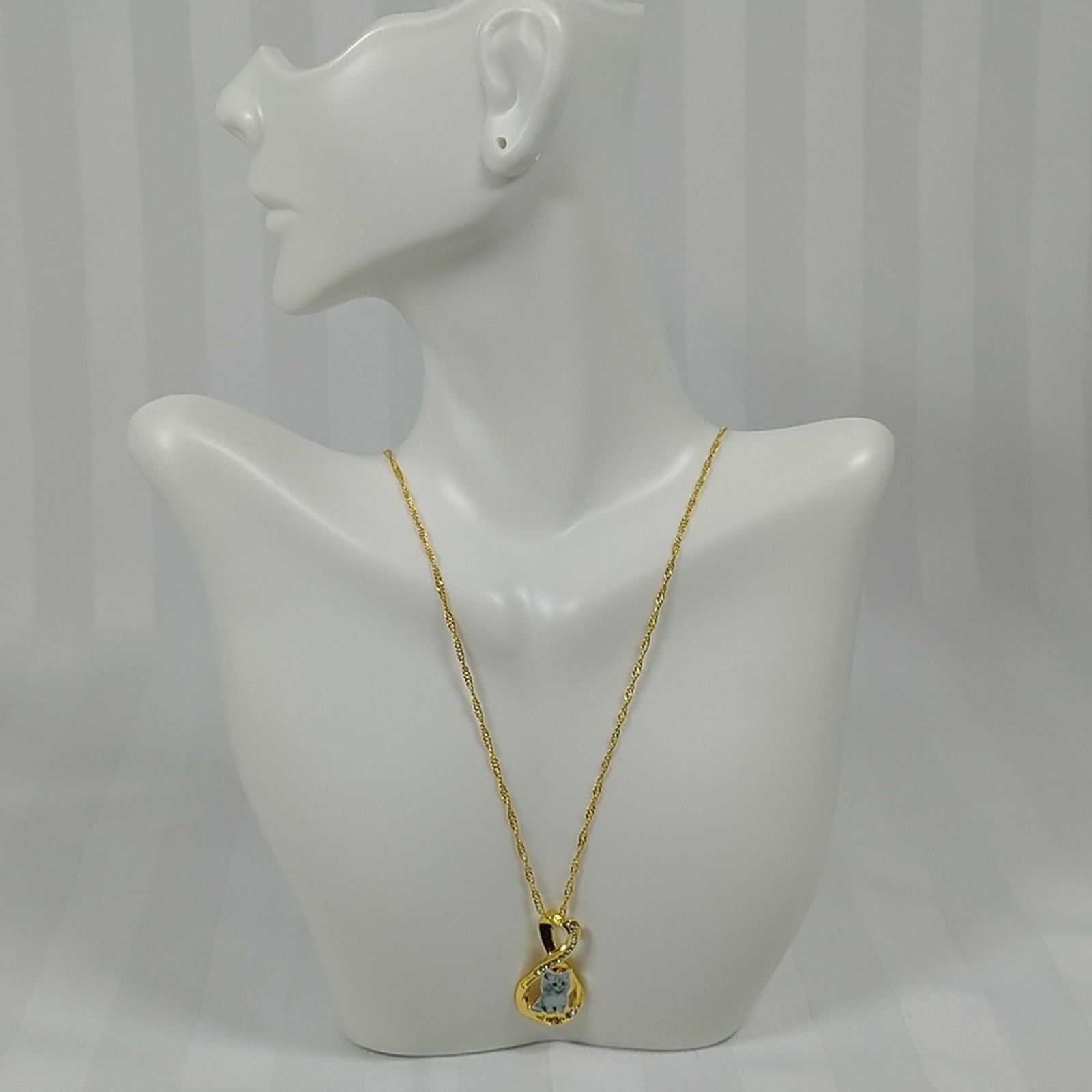 Gold Plated Infinity Heart Cat Charm with Chain Animal Print Necklace