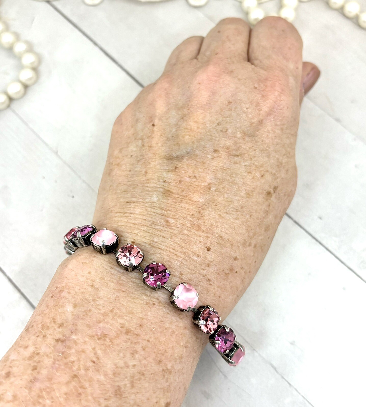 Frosted DARK PINK Cup Chain Bracelet made with Dark Pink Austrian Crystals