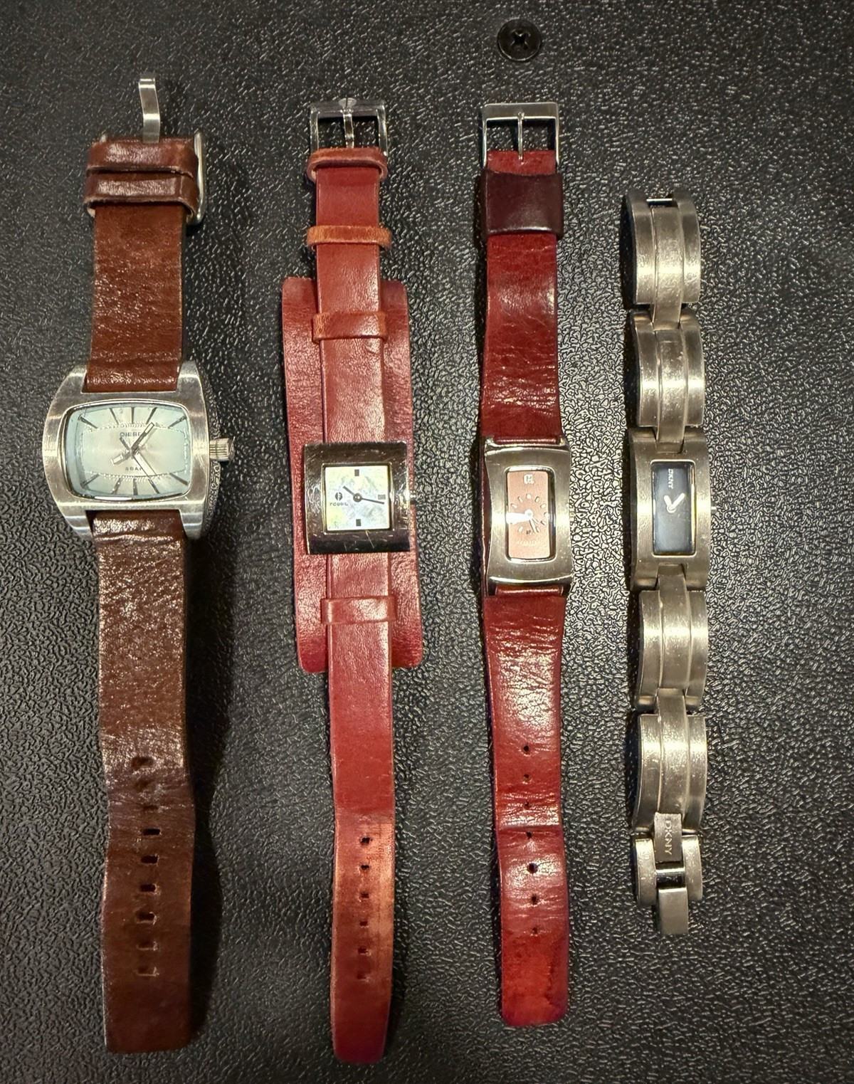 4 Women’s Watches Diesel Fossil Reaction Leather Strap & DKNY Stainless Bracelet