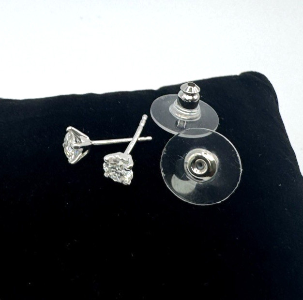 925 Sterling Silver 5mm Moissanite Solitaire Studs 0.82CTW WOW!