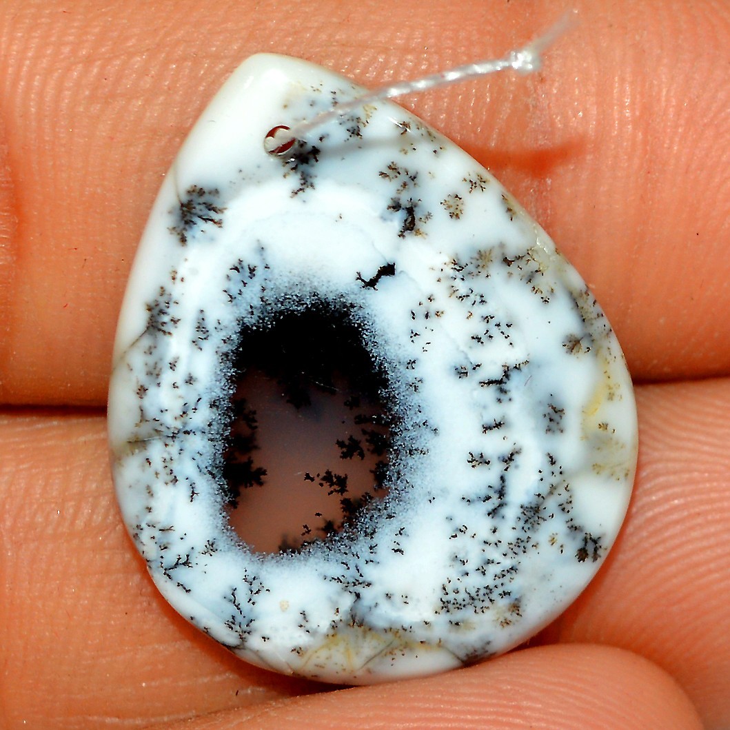 15 Cts Natural Dendrite Agate Cabochon Front to Back Drill Gemstone 25x19mm #L77