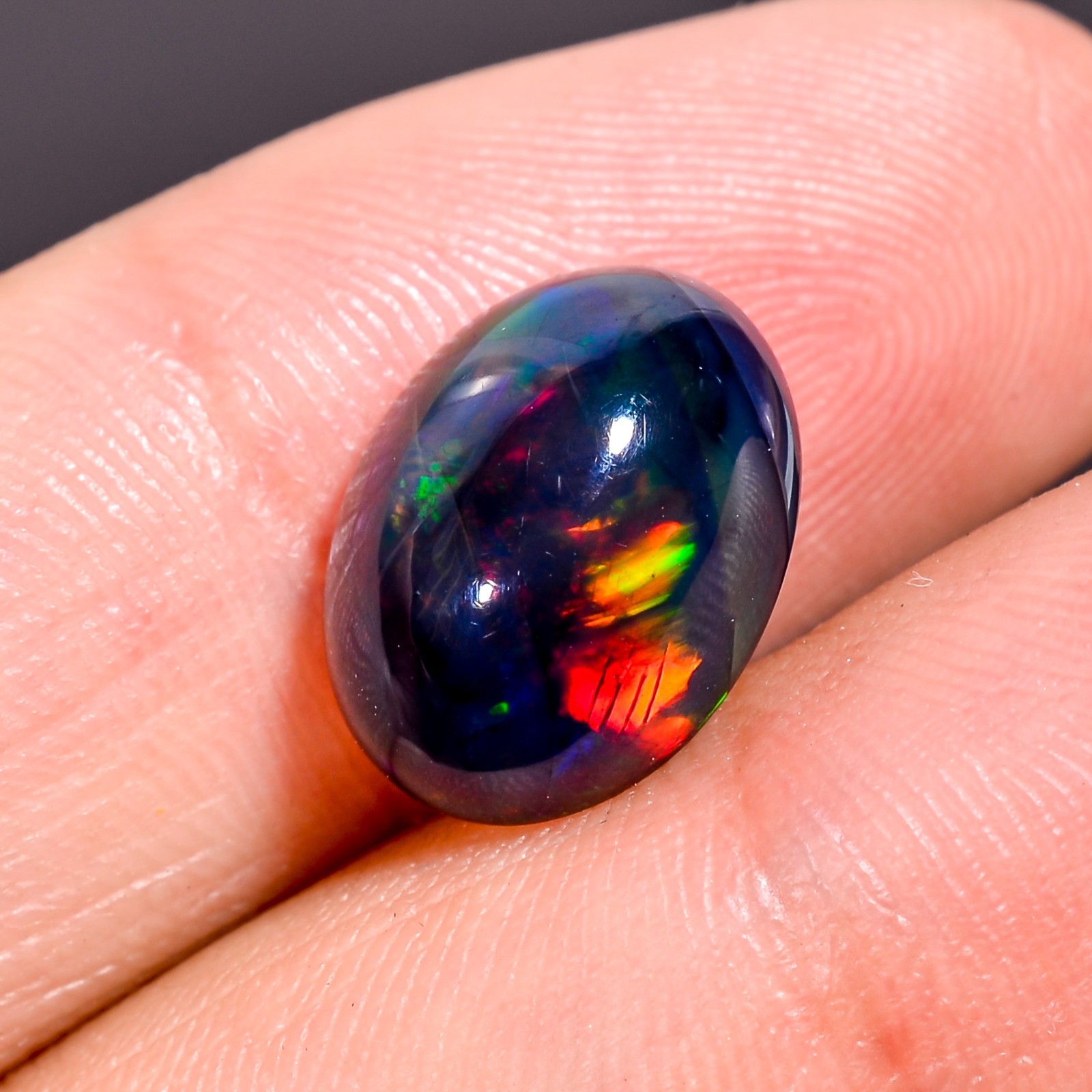 2.90 Ct Natural Black Ethiopian Opal Oval Shape Cabochon Loose Gemstone 13X9X6mm