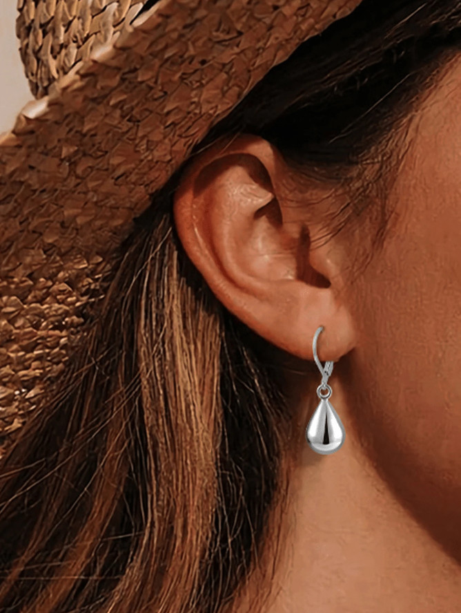 18K Gold Plated Polished Teardrop Lever Back Hoop Drop Dangle Earrings K36A