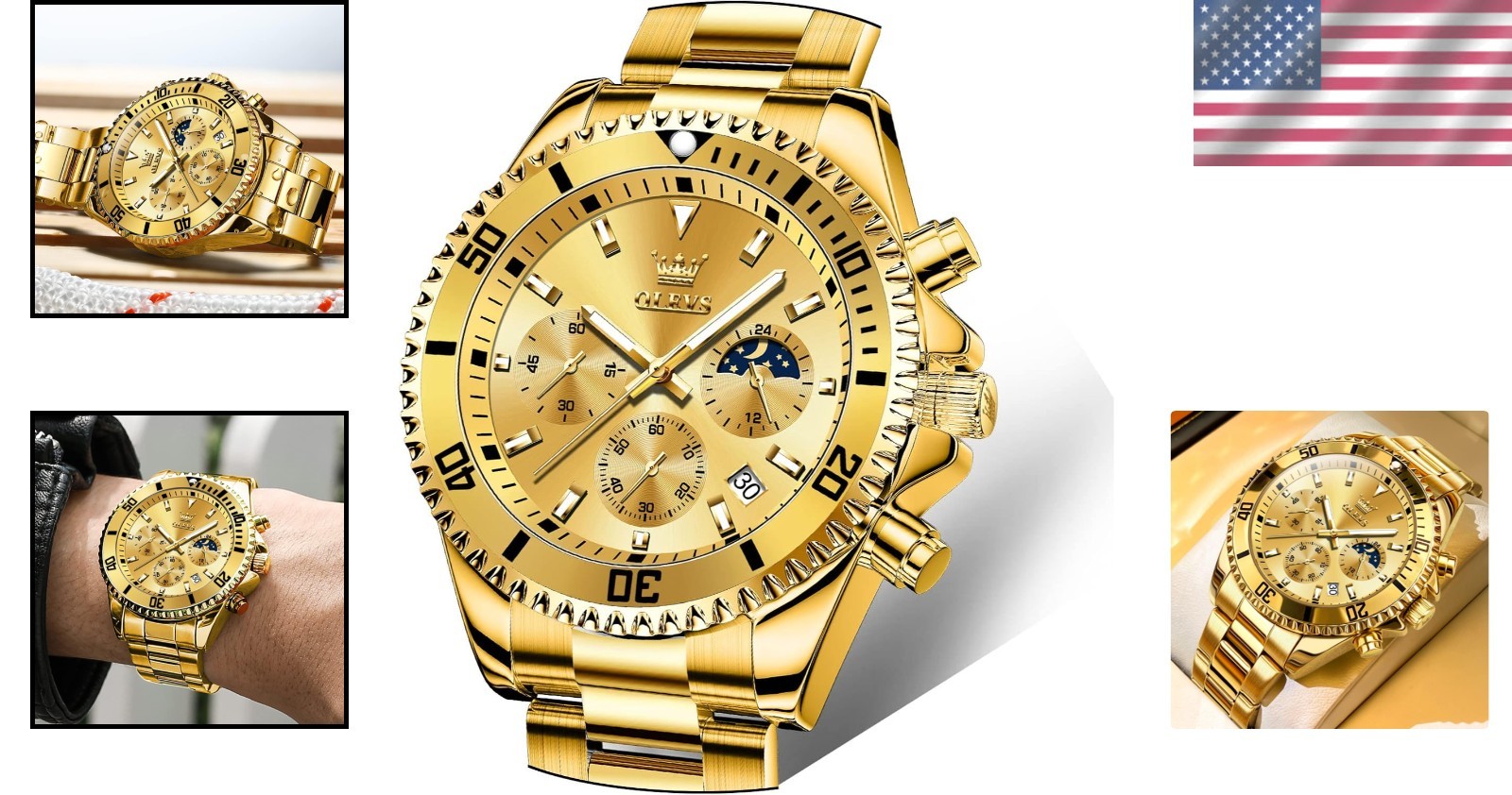 Men’s Fashion Luxury Waterproof Watch – Gold Big Face & Luminous Dial, 30m Depth