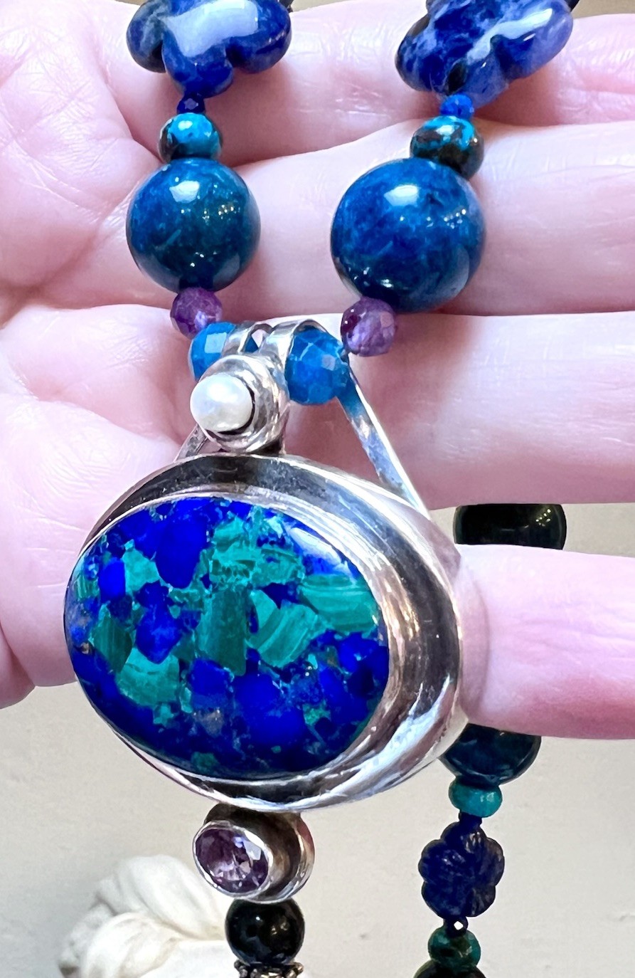 GORGEOUS Artisan Sterling Silver Azurite, Chrysocolla, Lapis, Etc. Necklace