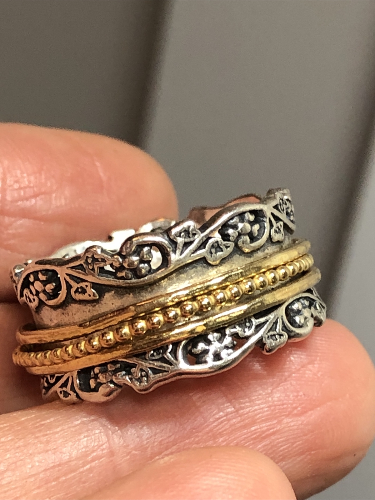 PZ Paz Creations 925 Sterling silver Yellow Spinner Ring 9.2g, 10.5s ISRAEL